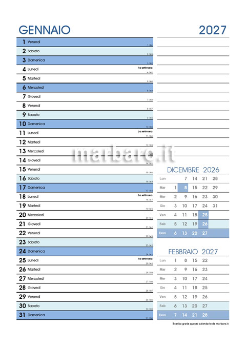 Calendario 2027 con le settimane mensile PDF stampabile A4 Calendario 2027 con le settimane mensile PDF stampabile A4