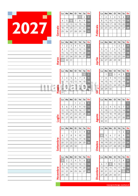 Calendario 2027 da scaricare in PDF