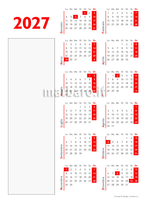 Calendario 2027 gratis in PDF