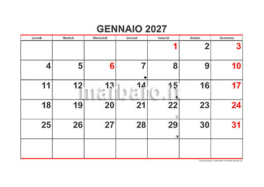 Calendario 2027 mensile con festività italiane