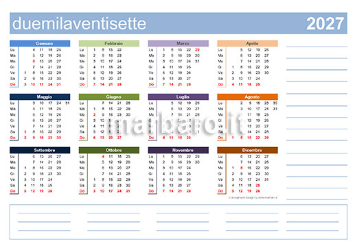 Calendario annuale 2027 PDF stampabile
