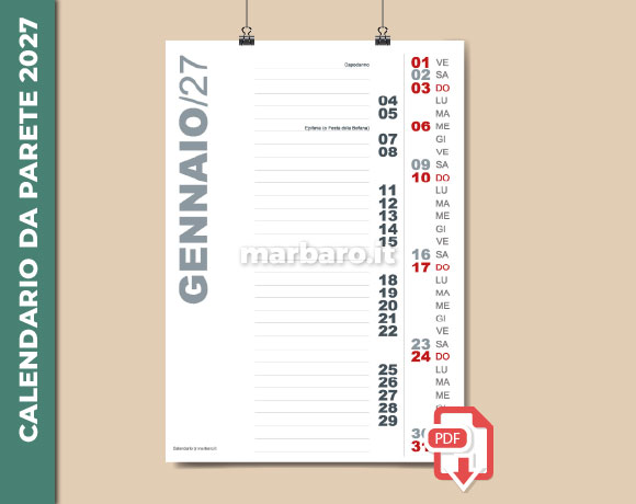 Calendario da parete 2027 PDF da stampare