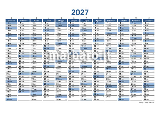 Calendario planner 2027 da stampare con i numeri delle settimane Calendario planner 2027 da stampare con i numeri delle settimane