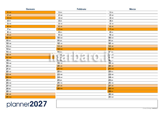 Calendario planning 2027 in PDF stampabile Calendario planning 2027 in PDF stampabile