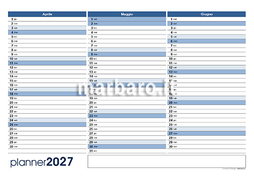 Calendario planning 2027 stampabile su A4 Calendario planning 2027 stampabile su A4