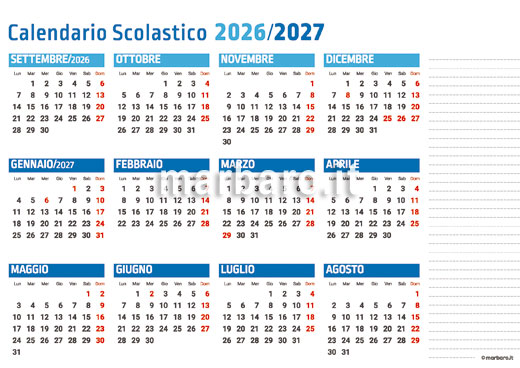 Calendario scolastico 2026/2027 PDF da scaricare gratis