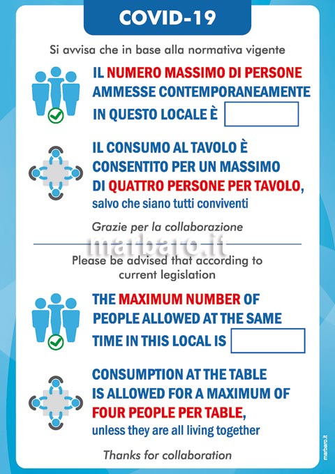 Cartelli Covid da stampare per ristoranti DPCM Ottobre 2020