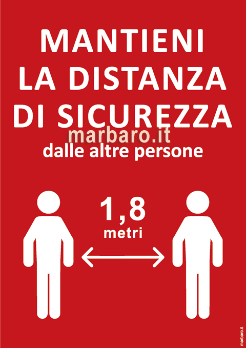 Cartello mantenere distanza di sicurezza 1,8 metri da stampare