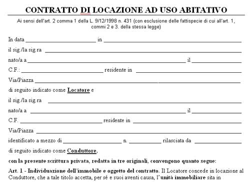 Facsimile Contratto Locazione Ad Uso Abitativo In Word