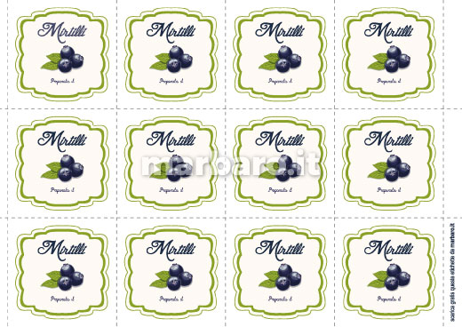 Etichette per confettura di mirtilli da stampare