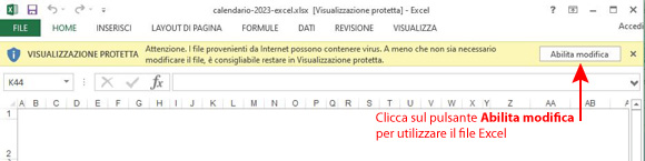 Calendario 2023 Excel abilita modifica