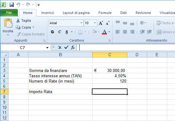 Excel: calcolare la rata di un mutuo