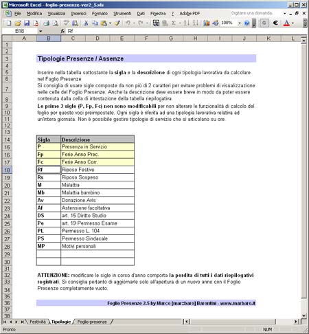 Foglio presenze con Excel