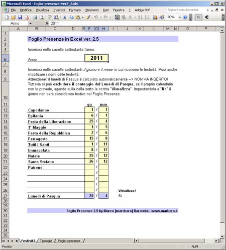 foglio presenze excel da