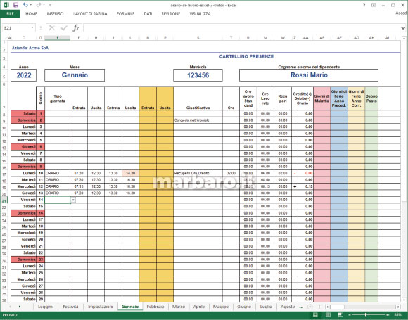 Gestione Orario di lavoro con Excel