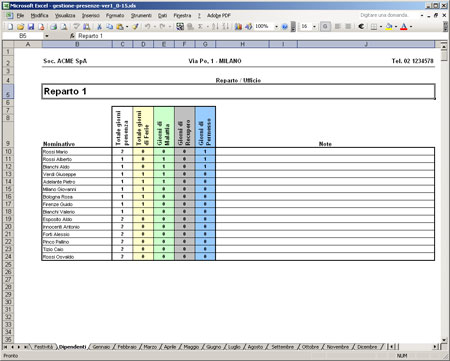 foglio presenze mensile excel