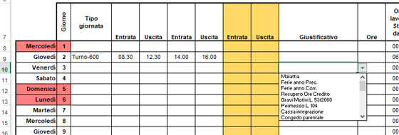 Giustificare assenza nel foglio orario di lavoro
