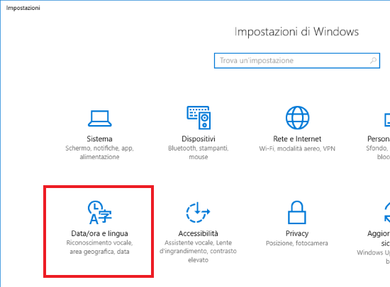 Impostare Formato Ora Windows 10 Anniversary Update - Passo 1