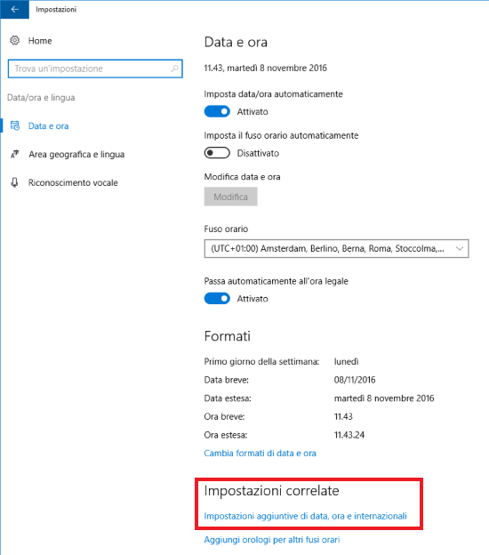 Impostare Formato Ora Windows 10 Anniversary  - Passo 2