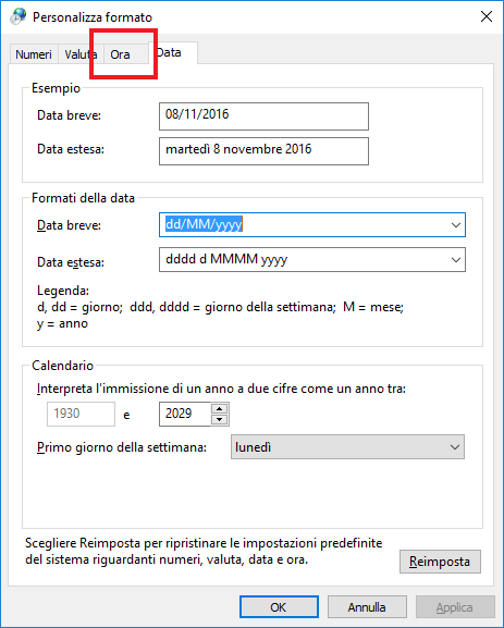 Impostare Formato Ora Windows 10 Anniversary Update - Passo 6