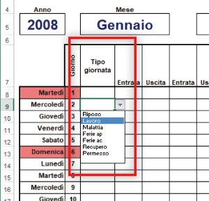 Inserire le ore di lavoro nel folgio Excel mensile