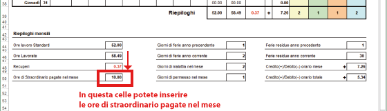 Inserire le ore di straordinario pagate nel mese
