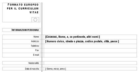 Modello Curriculum Vitae Europeo In Word Da Scaricare E Stampare