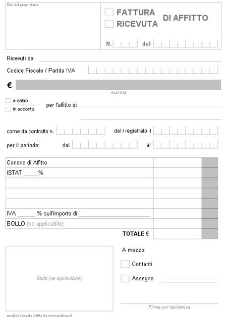 Modello Ricevuta Affitto In Pdf Da Scaricare E Stampare