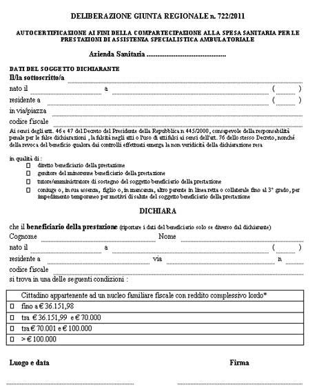 Modulo Autocertificazione Reddito Per Ticket Sanitario Toscana