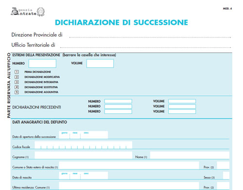 Modulo Dichiarazione Di Successione In Pdf Da Stampare