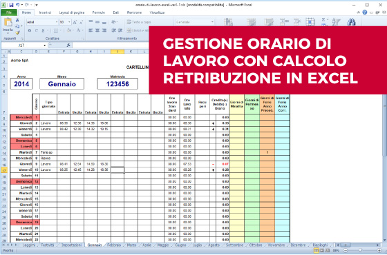 Orario Di Lavoro Con Calcolo Retribuzione Oraria