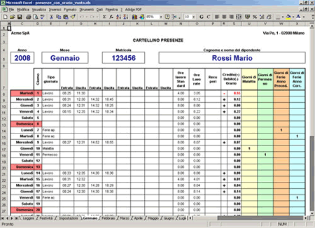 Gestione Orario di lavoro in Excel