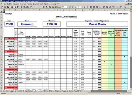 foglio di calcolo excel