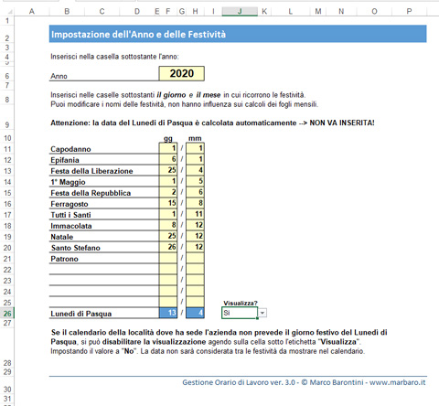 Orario Di Lavoro Con Excel Gestione Presenze Ferie Permessi