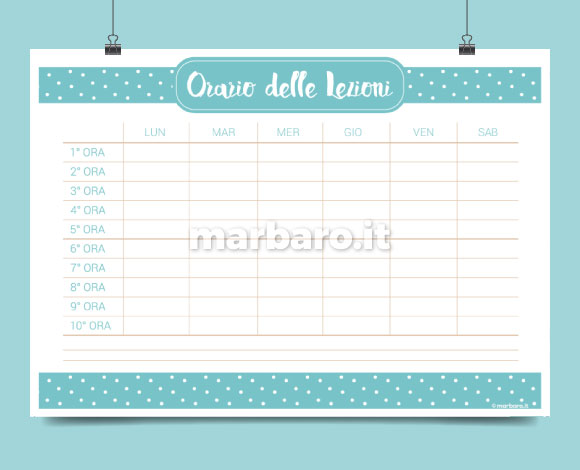 Orario settimanale per la scuola da stampare