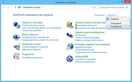 Pannello di controllo di Windows 8
