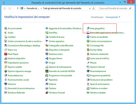 Impostazioni Area Geografica Windows 8