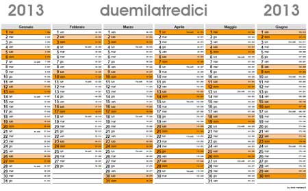 Planner 2013 con numero settimane