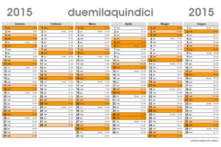 Planner 2015 con numero giorni e settimane