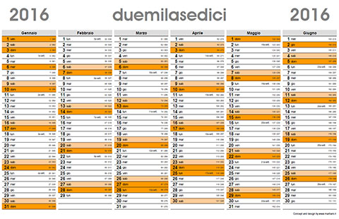 Planner 2016 con numero giorni