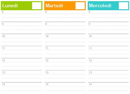 Orario scolastico, Pianificazione del menù settimanale, Planner