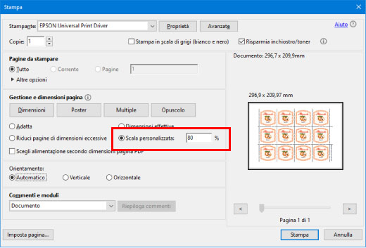 Stampa le etichette in scala personalizzata Stampa le etichette in scala personalizzata