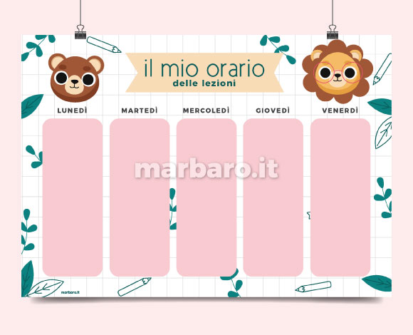 Tabella orario delle lezioni in PDF stampabile