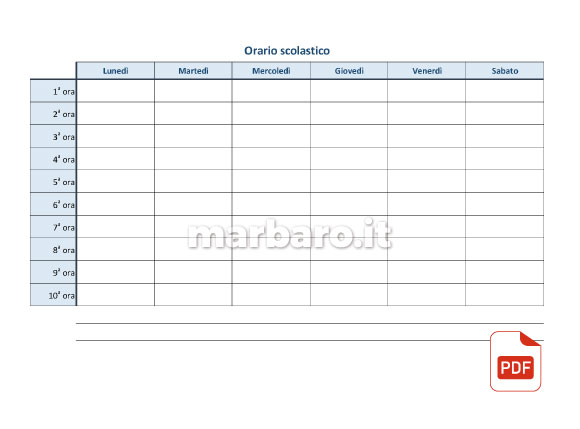 Tabella orario scolastico in PDF